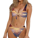 Sunrise Earth Print Front Bow Tie Bikini