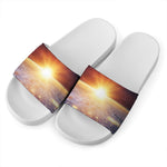 Sunrise Earth Print White Slide Sandals
