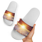 Sunrise Earth Print White Slide Sandals