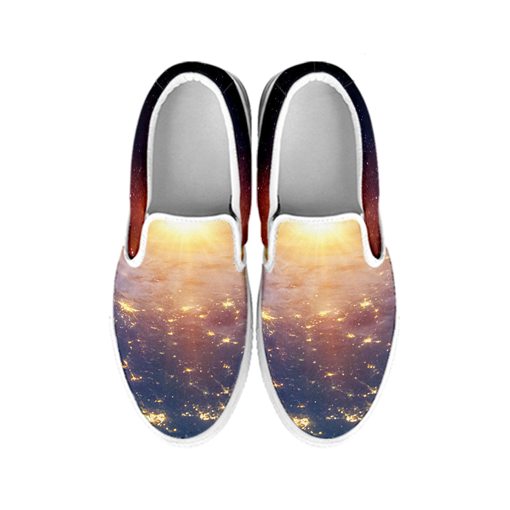 Sunrise Earth Print White Slip On Shoes