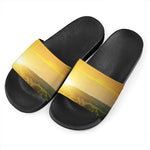 Sunrise Field Print Black Slide Sandals