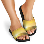 Sunrise Field Print Black Slide Sandals