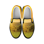 Sunrise Field Print Black Slip On Shoes