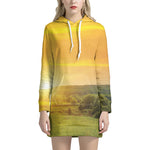 Sunrise Field Print Hoodie Dress