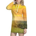 Sunrise Field Print Hoodie Dress