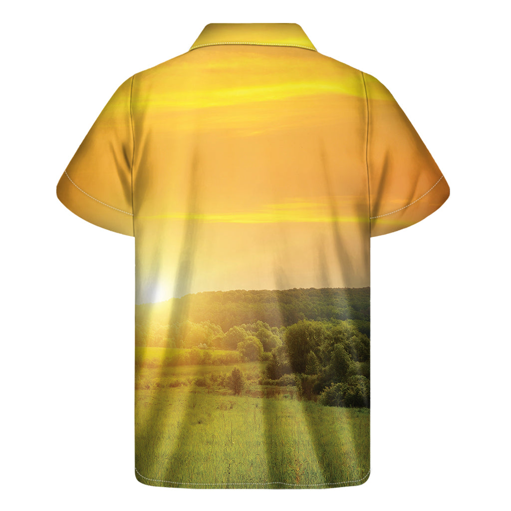 Sunrise Field Print Men's Short Sleeve Shirt