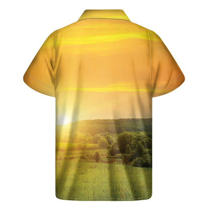 Sunrise Field Print Men's Short Sleeve Shirt