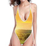 Sunrise Field Print One Piece High Cut Swimsuit