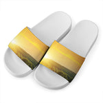 Sunrise Field Print White Slide Sandals