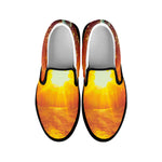 Sunrise Forest Print Black Slip On Shoes