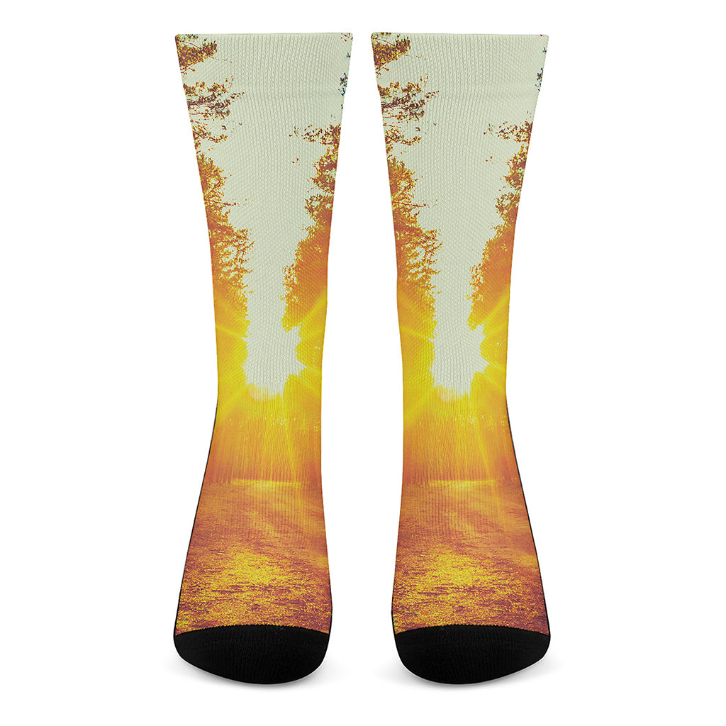 Sunrise Forest Print Crew Socks