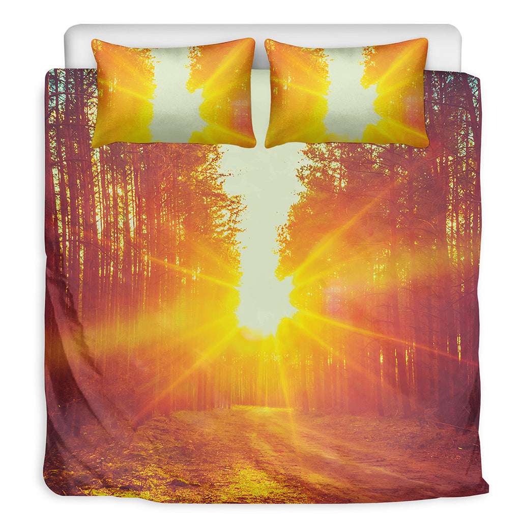 Sunrise Forest Print Duvet Cover Bedding Set