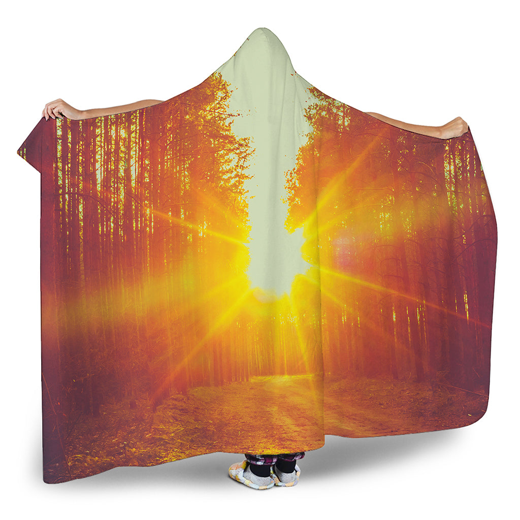 Sunrise Forest Print Hooded Blanket