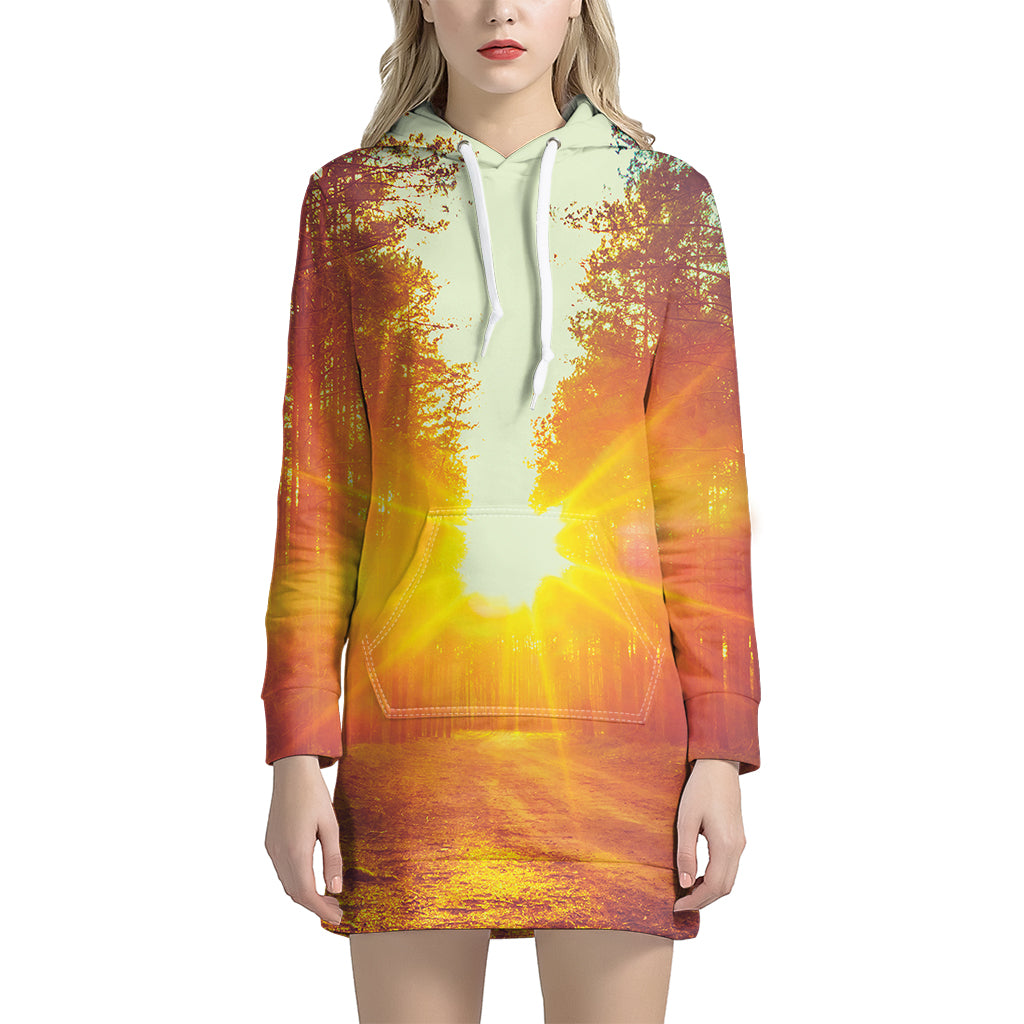 Sunrise Forest Print Hoodie Dress