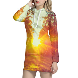 Sunrise Forest Print Hoodie Dress
