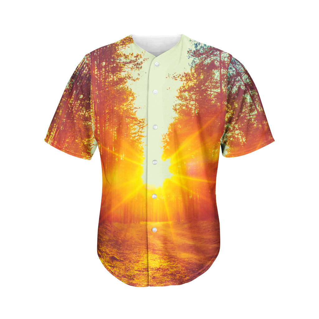 Sunrise Forest Print Men's Baseball Jersey