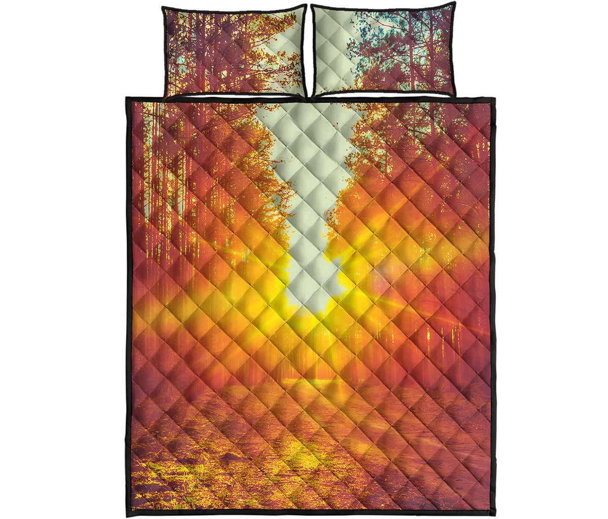 Sunrise Forest Print Quilt Bed Set