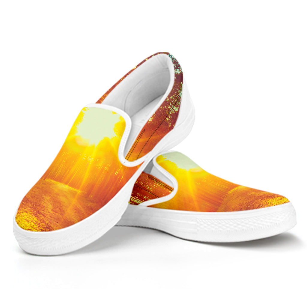 Sunrise Forest Print White Slip On Shoes