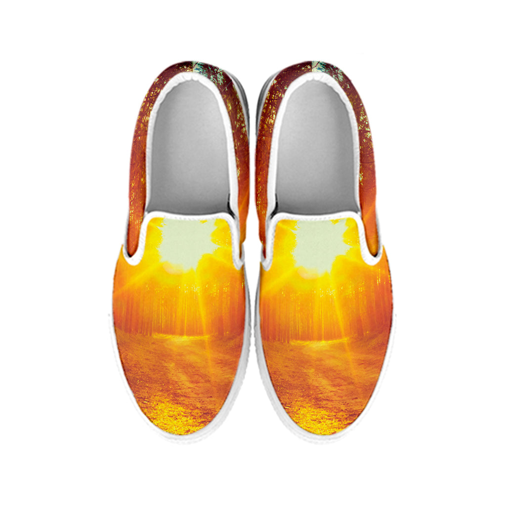 Sunrise Forest Print White Slip On Shoes