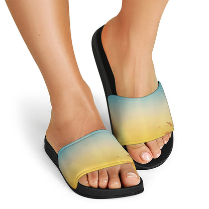 Sunrise Horizon Print Black Slide Sandals