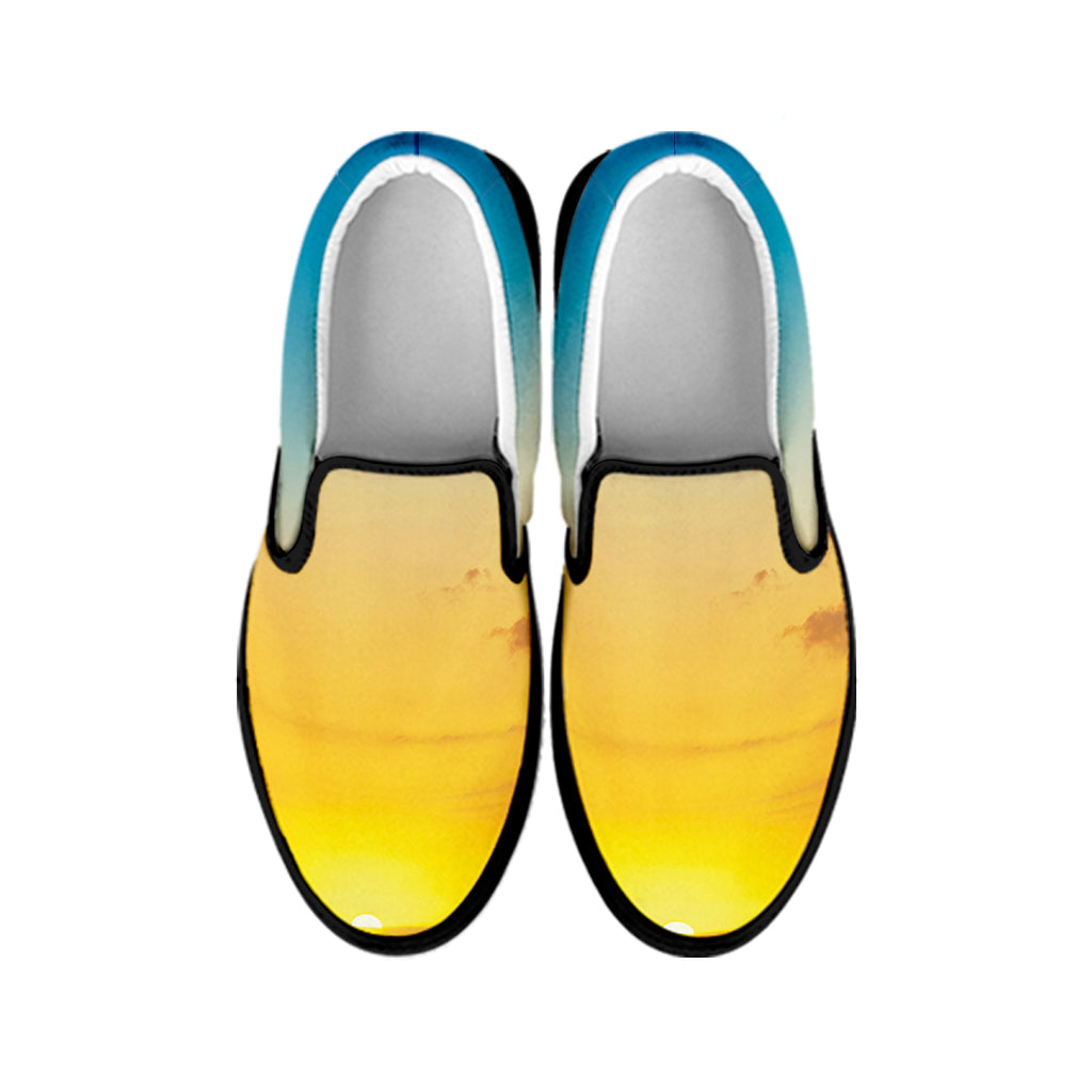 Sunrise Horizon Print Black Slip On Shoes