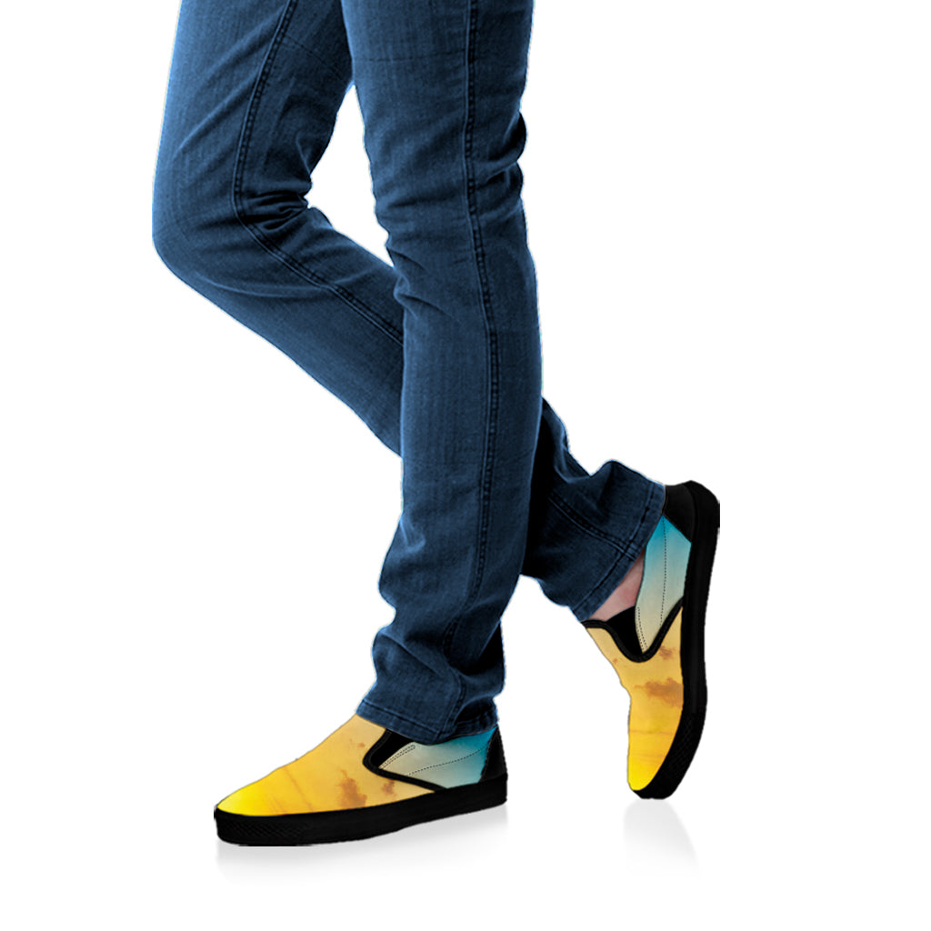 Sunrise Horizon Print Black Slip On Shoes