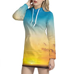 Sunrise Horizon Print Hoodie Dress