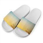 Sunrise Horizon Print White Slide Sandals