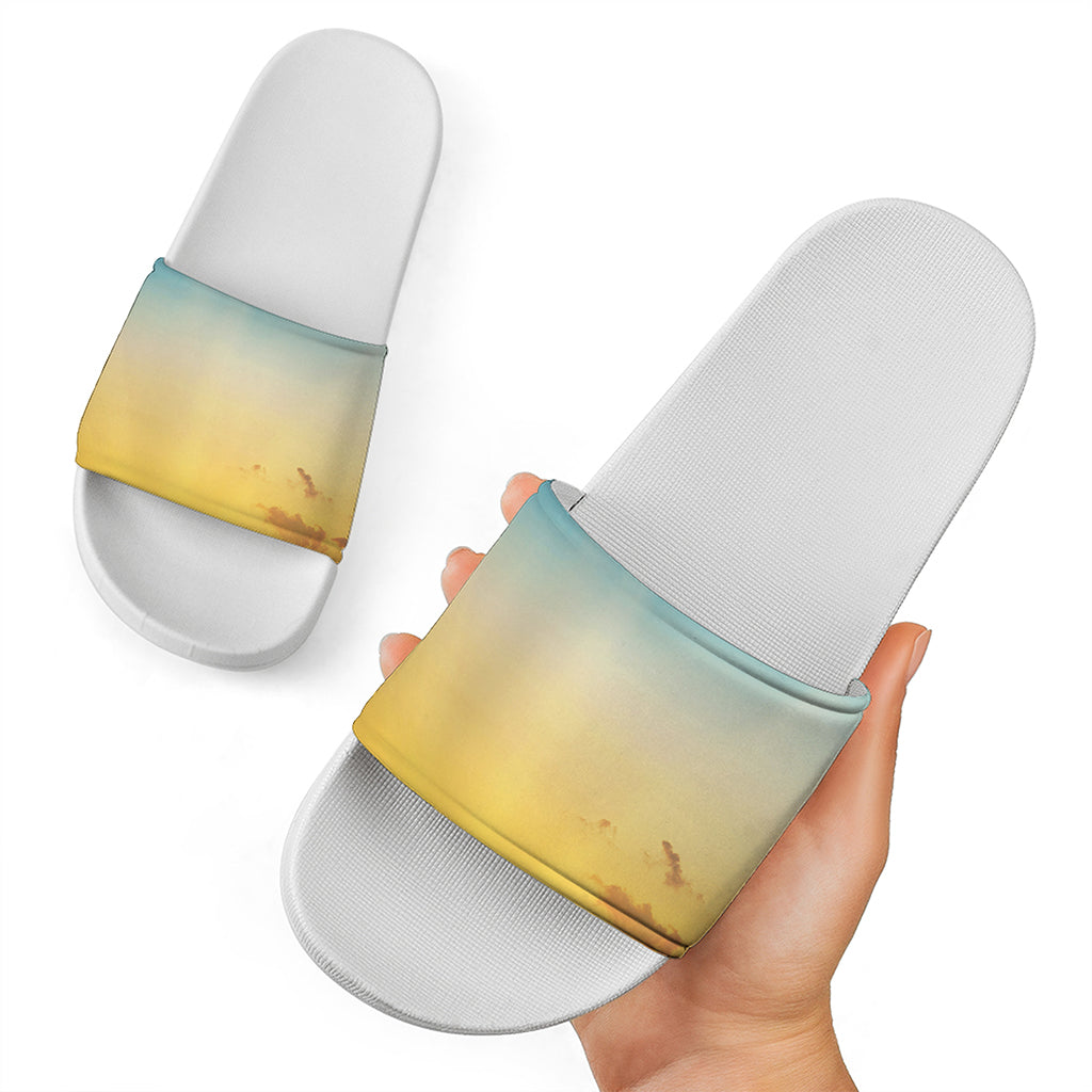 Sunrise Horizon Print White Slide Sandals