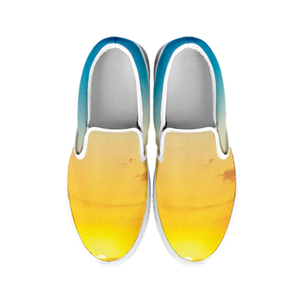 Sunrise Horizon Print White Slip On Shoes
