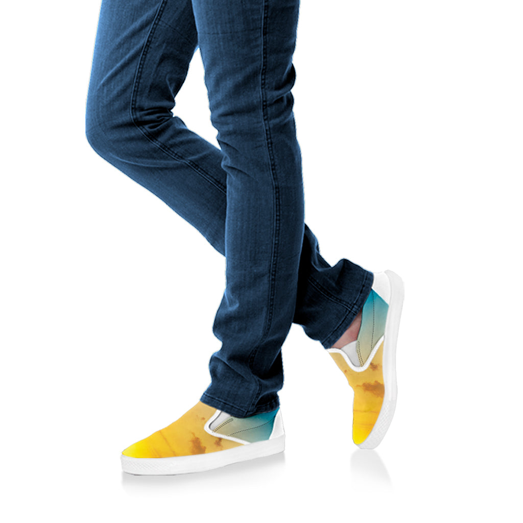 Sunrise Horizon Print White Slip On Shoes