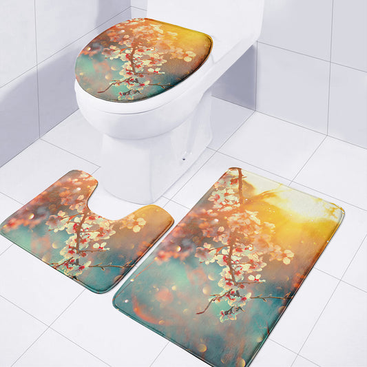 Sunrise Japanese Cherry Blossom Print 3 Piece Bath Mat Set