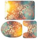 Sunrise Japanese Cherry Blossom Print 3 Piece Bath Mat Set