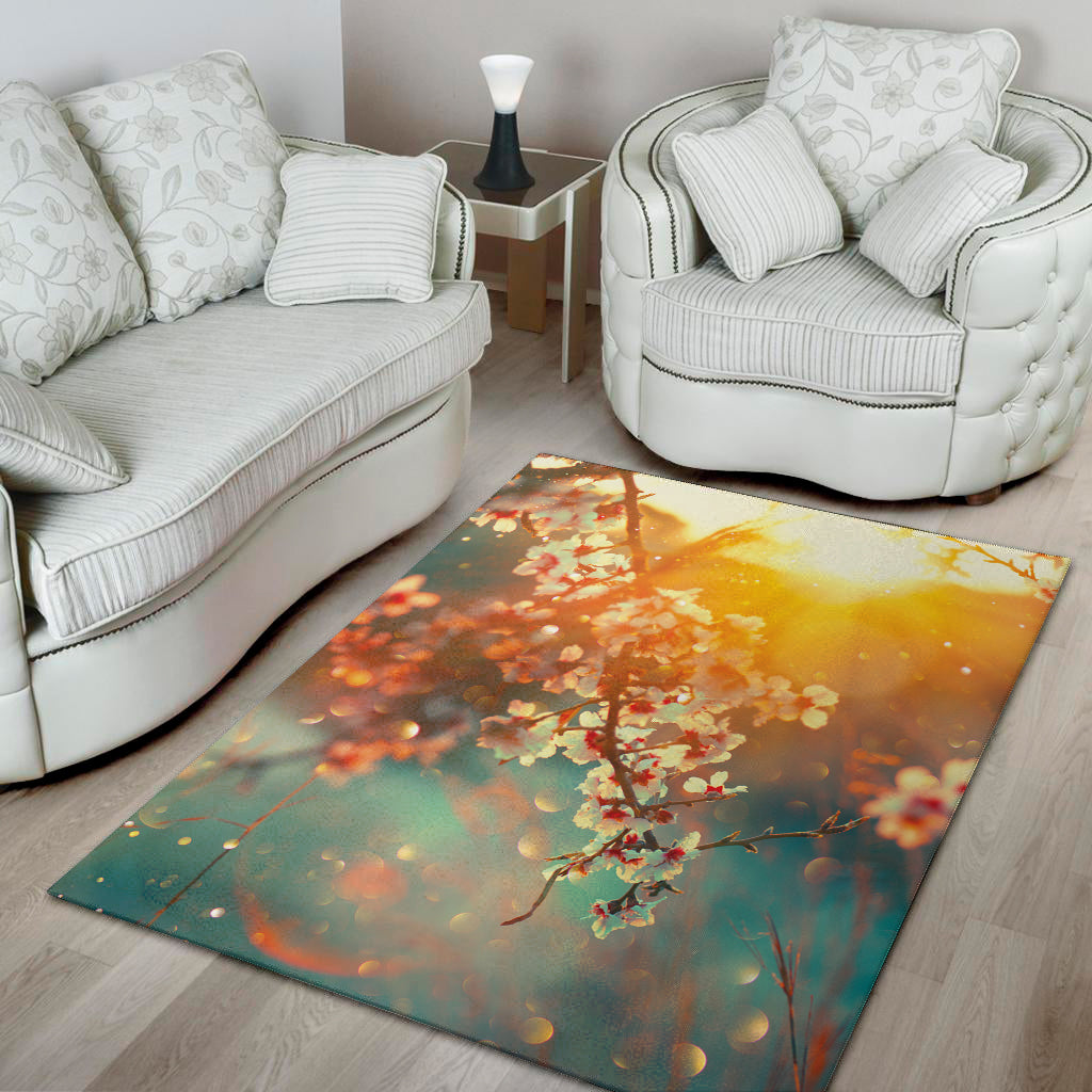 Sunrise Japanese Cherry Blossom Print Area Rug
