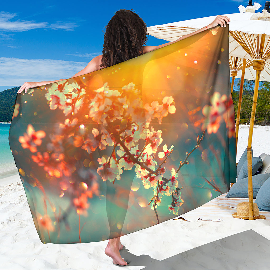 Sunrise Japanese Cherry Blossom Print Beach Sarong Wrap