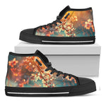 Sunrise Japanese Cherry Blossom Print Black High Top Shoes