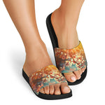 Sunrise Japanese Cherry Blossom Print Black Slide Sandals