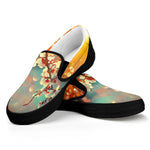 Sunrise Japanese Cherry Blossom Print Black Slip On Shoes