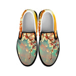Sunrise Japanese Cherry Blossom Print Black Slip On Shoes