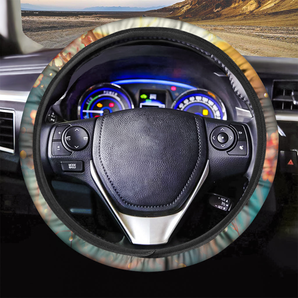 Sunrise Japanese Cherry Blossom Print Car Steering Wheel Cover