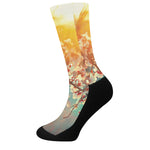 Sunrise Japanese Cherry Blossom Print Crew Socks