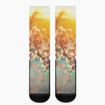 Sunrise Japanese Cherry Blossom Print Crew Socks