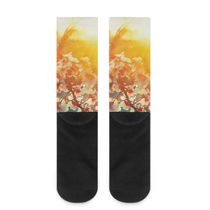 Sunrise Japanese Cherry Blossom Print Crew Socks