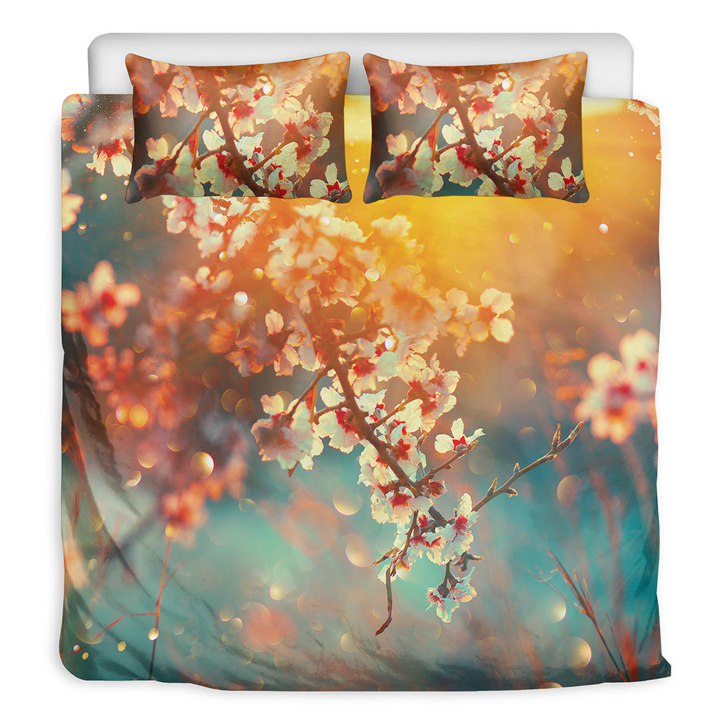 Sunrise Japanese Cherry Blossom Print Duvet Cover Bedding Set