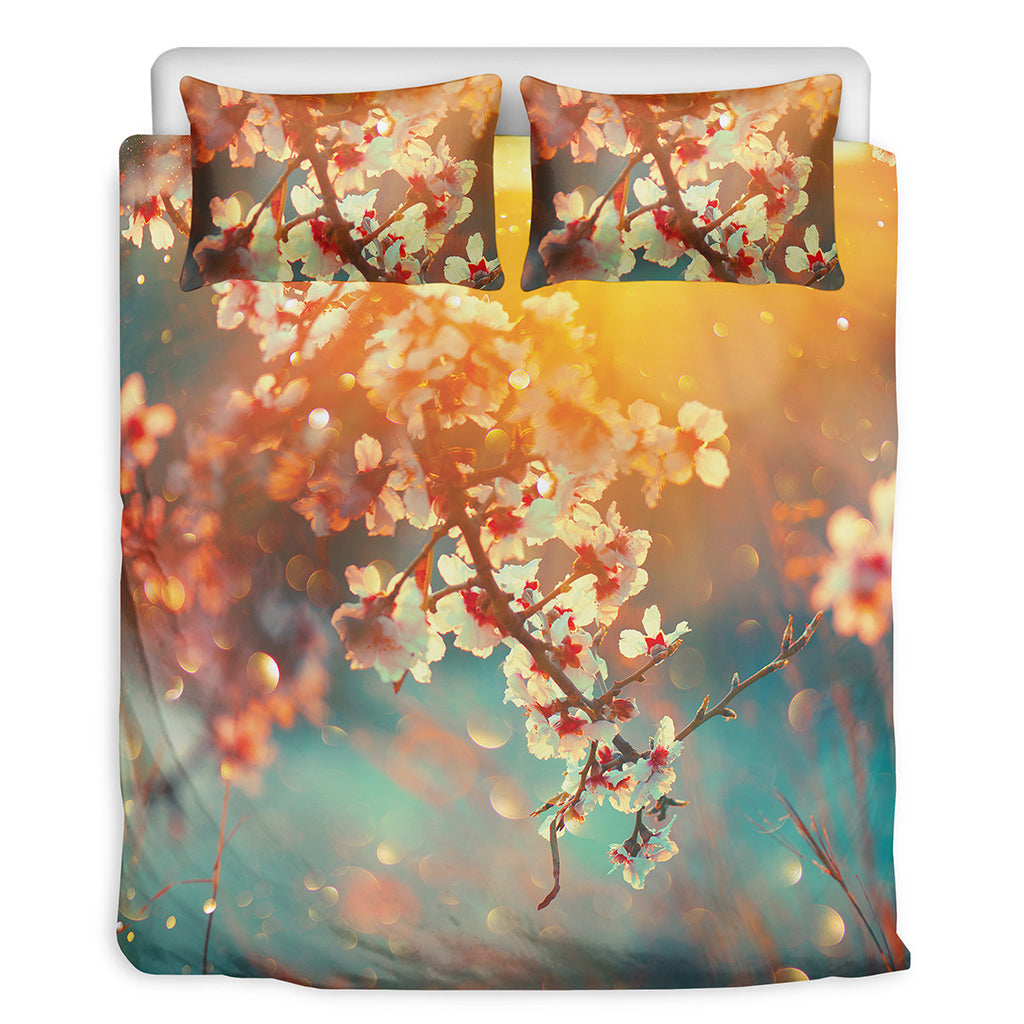 Sunrise Japanese Cherry Blossom Print Duvet Cover Bedding Set