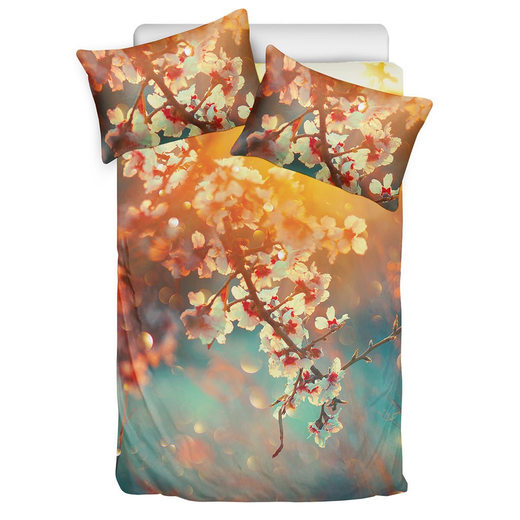 Sunrise Japanese Cherry Blossom Print Duvet Cover Bedding Set