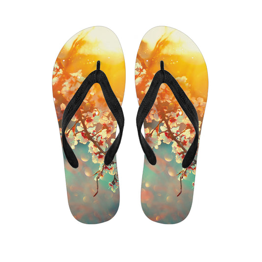 Sunrise Japanese Cherry Blossom Print Flip Flops