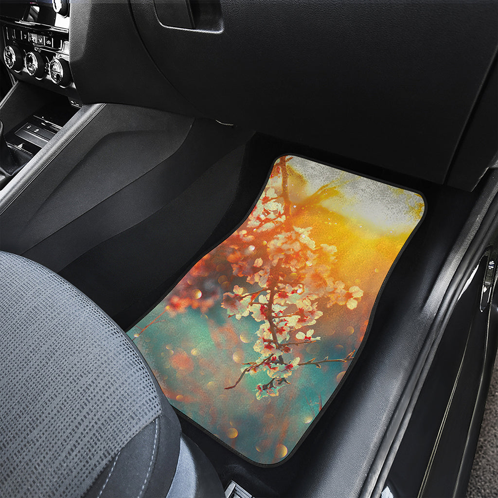 Sunrise Japanese Cherry Blossom Print Front and Back Car Floor Mats
