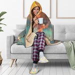 Sunrise Japanese Cherry Blossom Print Hooded Blanket