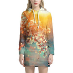 Sunrise Japanese Cherry Blossom Print Hoodie Dress